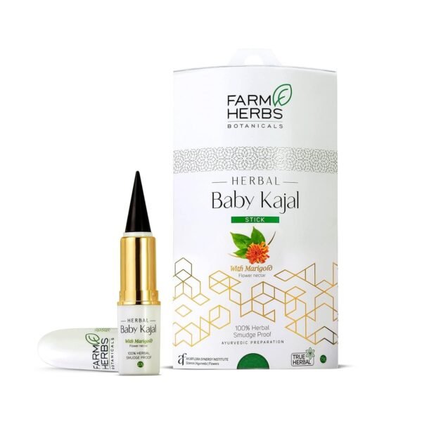 Farmherbs 100% Herbal All Natural Baby Kajal Stick - Certified Lead-Free, Irritation-Free, Premium Olive Wax with Pure Organic Marigold, Smudgeproof, Preservative-Free, Chemical-Free