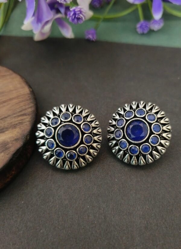 Round Blue Oxidized Silver Studs
