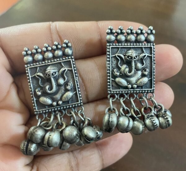 Square Ganesha Silver Studs