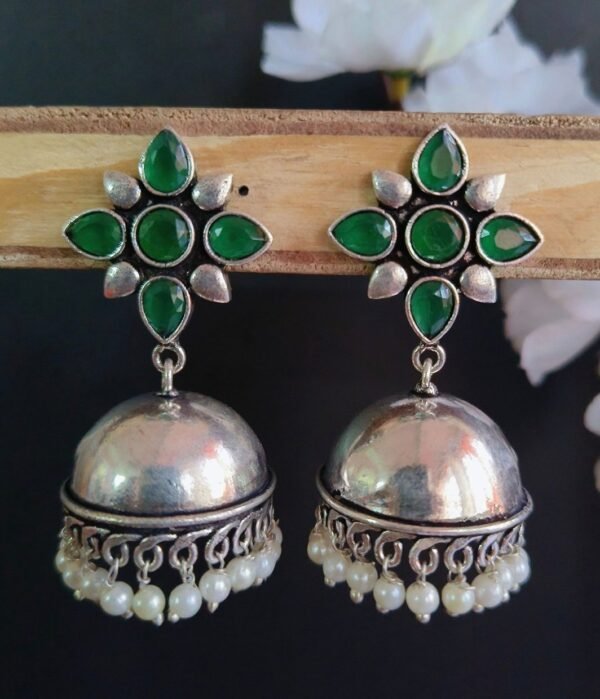 Green and Silver Jhumkas