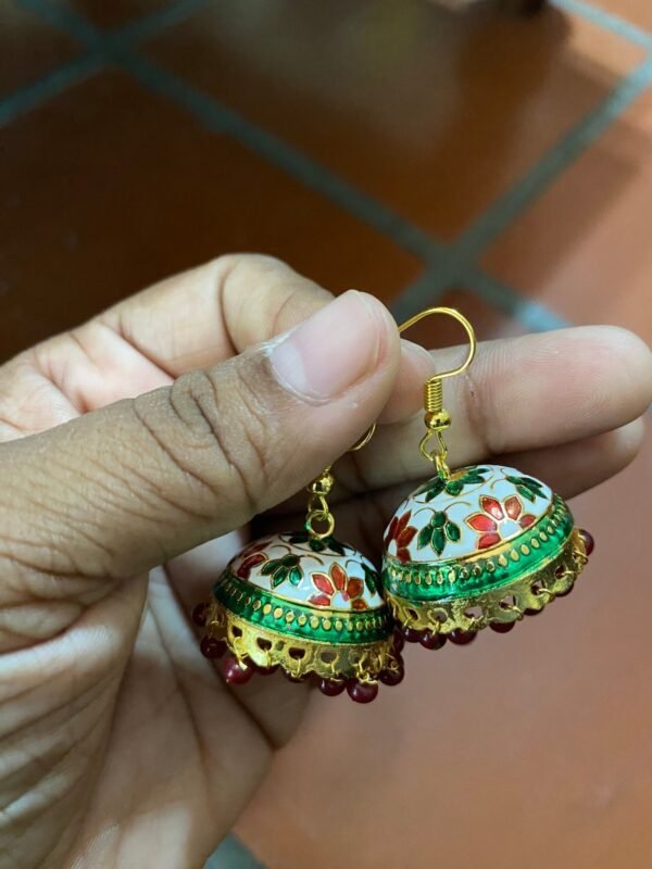 Dainty Colourful Meenakari Jhumkas - White