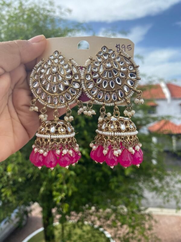 Bollywood Jhumkas Earrings -Hot Pink
