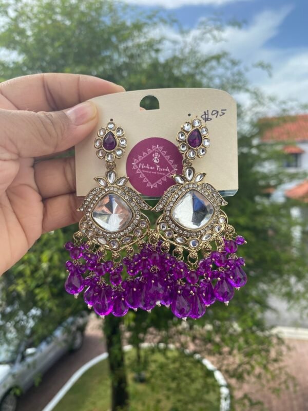 Bollywood Earrings Long Hanging Purple
