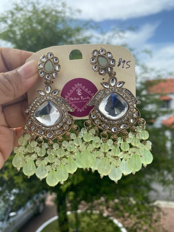 Bollywood Earrings Long Hanging Light Green