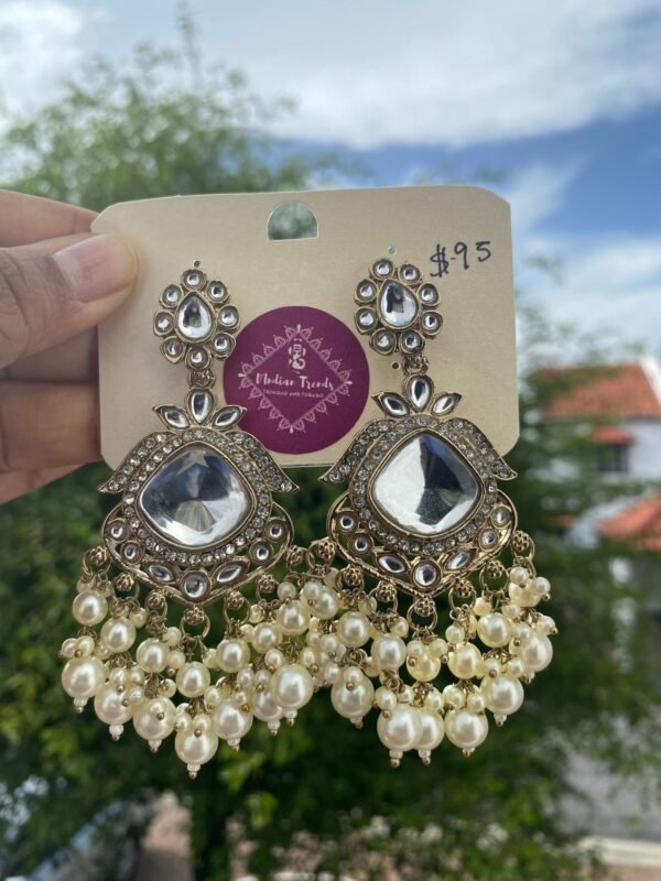 Bollywood Earrings Long Hanging White