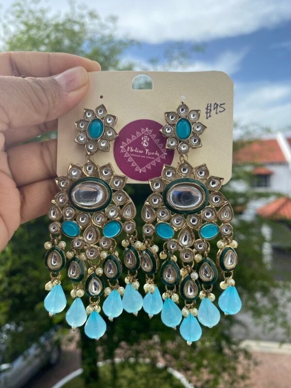 Bollywood Earrings Long Hanging Light Blue