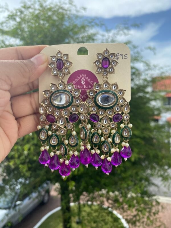 Bollywood Earrings Long Hanging Purple
