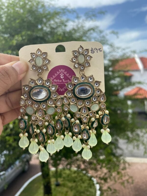 Bollywood Earrings Long Hanging Light Green