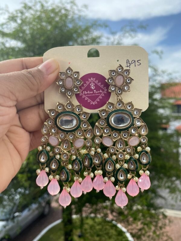 Bollywood Earrings Long Hanging Pink