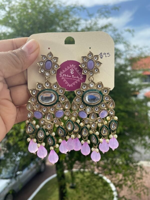 Bollywood Earrings Long Hanging Lavender