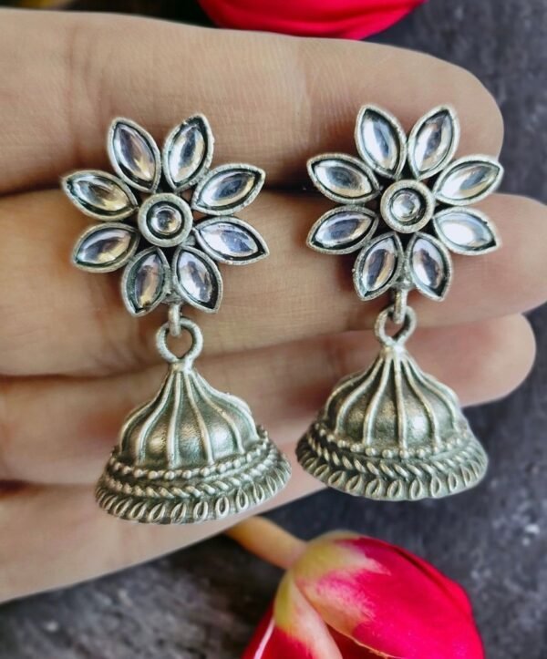 Small White Silver Jhumkas