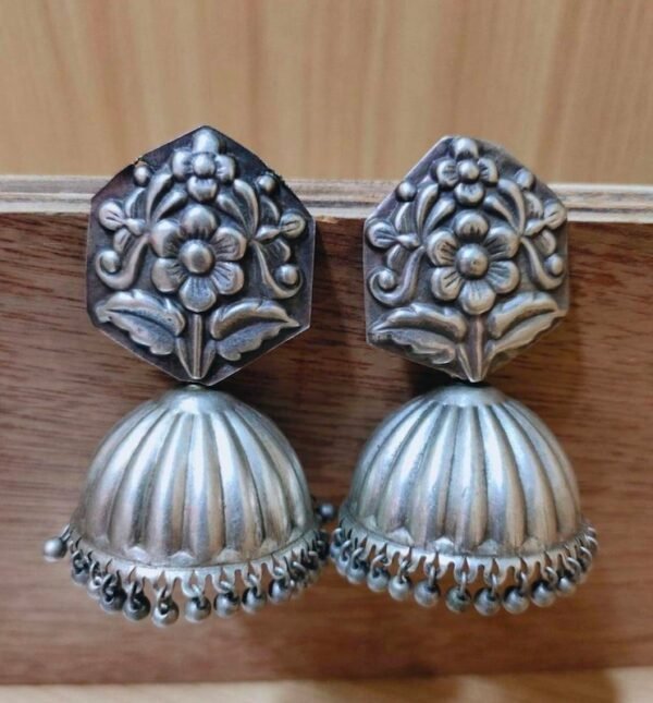 Large Silver Floral Jhumkas