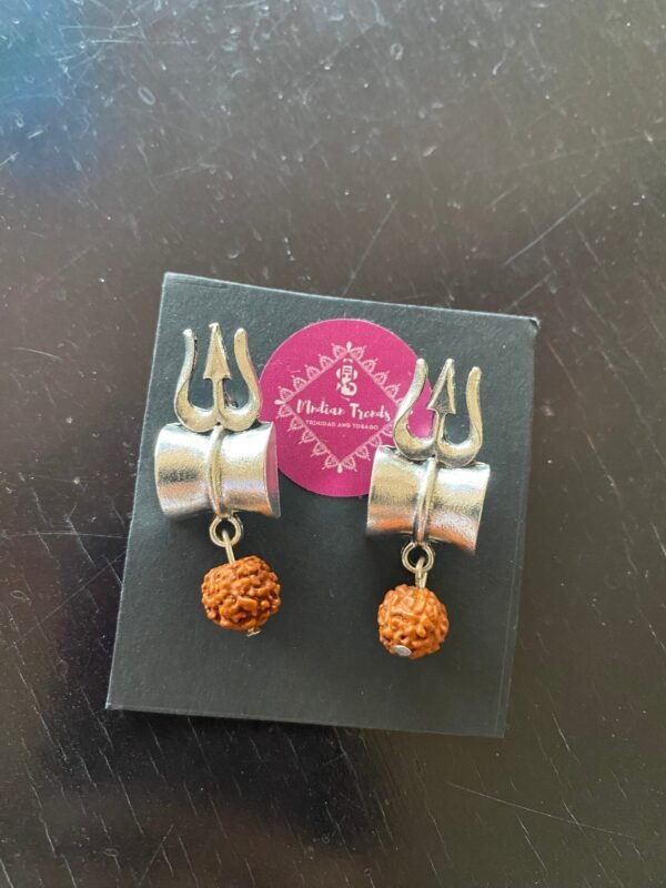 Silver trishul dumru and rudraksh earring