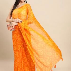 Soft Flowing Bandhini Chiffon Saree- Mango Yellow