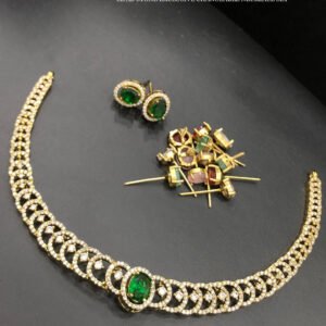 5 in 1 Interchangeable Cubic Zirconia Necklace with Earrings ; come with multiple studs to change the color of necklace and earrings