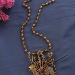 Gold Durga Maa Necklace on beaded gold chain