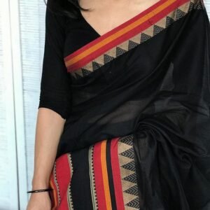 Black Triangle Temple Border South Indian Cotton Saree